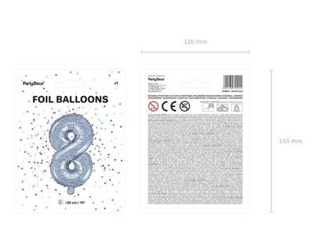 Balon foliowy cyfra 8 holograficzny 35cm 792944