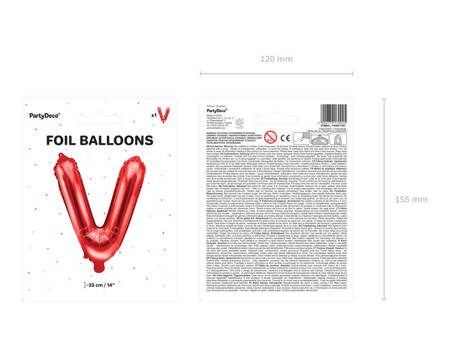 Balon foliowy litera V czerwony 35cm 170025