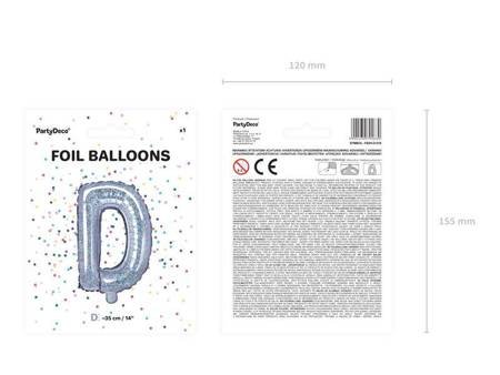 Balon foliowy litera "d", 35cm, holograficzny