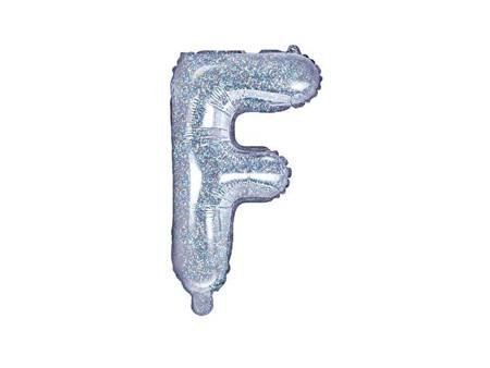 Balon foliowy litera "f", 35cm, holograficzny