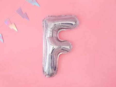 Balon foliowy litera "f", 35cm, holograficzny