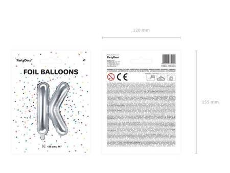 Balon foliowy litera "k", 35cm, srebrny