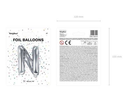 Balon foliowy litera "n", 35cm, srebrny