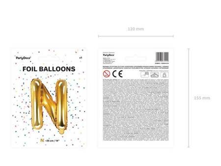 Balon foliowy litera "n", 35cm, złoty