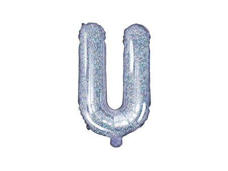 Balon foliowy litera "u", 35cm, holograficzny