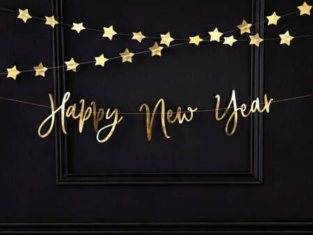 Baner Happy New Year złoty 66x18cm 112025