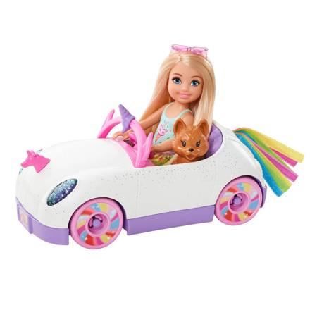 Barbie GXT41 Autko + Chelsea tęczowa + piesek 961997