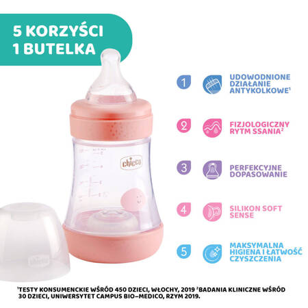 Chicco Butelka Antykolkowa Perfect5 150 ml kol.beige smoczek silikonowy przepływ wolny 0M+ neutral 121953