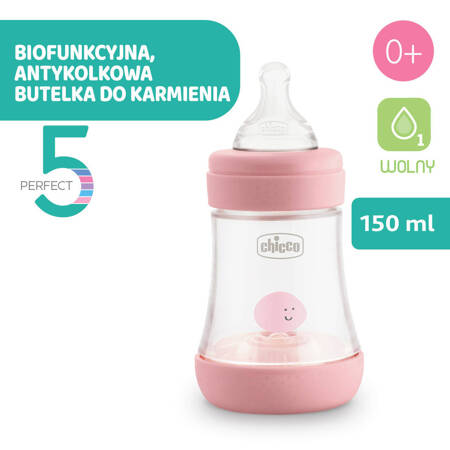 Chicco Butelka Antykolkowa Perfect5 150 ml kol.beige smoczek silikonowy przepływ wolny 0M+ neutral 121953