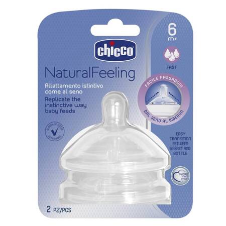 Chicco Smoczek Natualfeeling na butelkę 2 szt silikonowy, przepływ szybki 6M+ 008254