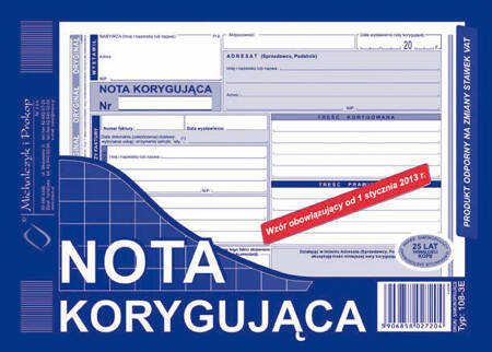 DRUK NOTA KORYGUJĄCA A5 108-3E 