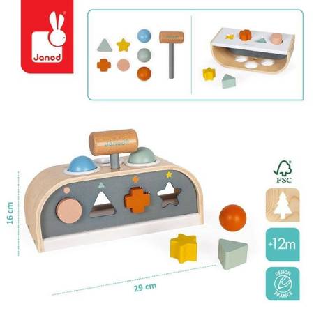 Drewniana przebijanka i sorter kształtów 3w1 Sweet Cocoon Janod 344092