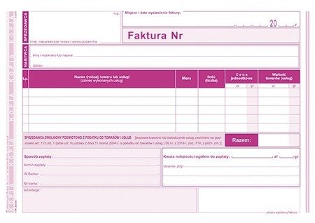 Druk faktura a5 dla zwoln.podm.z pod. Pozioma 203-3e