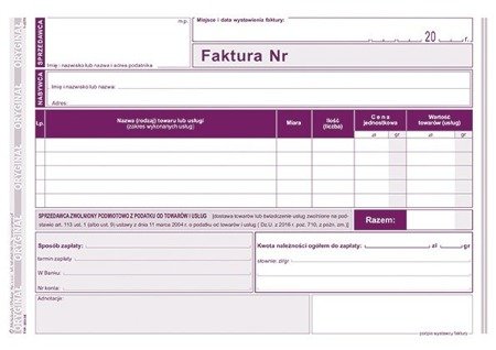 Druk faktura a5 dla zwoln.podm.z pod. Pozioma 203-3e