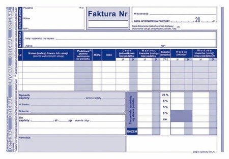 Druk faktura a5 netto pełna pozioma o+k  103-3e