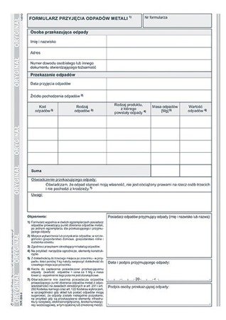 Druk formularz przyjęcia odpadów metali  e03-3