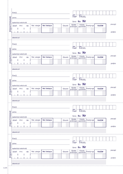 Druk kwitariusz przychodowy a5 400-3