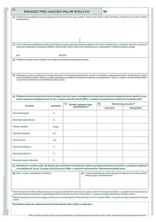 Druk świadectwo jakości paliw stałych 300-1