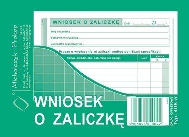 Druk wniosek o zaliczkę 408-5 a6