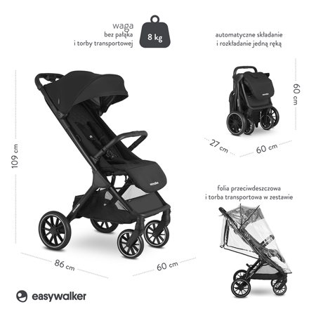 Easywalker Jackey XL Przestronny, samoskładający się wózek spacerowy z kołami XL Shadow Black 114133