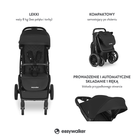 Easywalker Jackey XL Przestronny, samoskładający się wózek spacerowy z kołami XL Shadow Black 114133