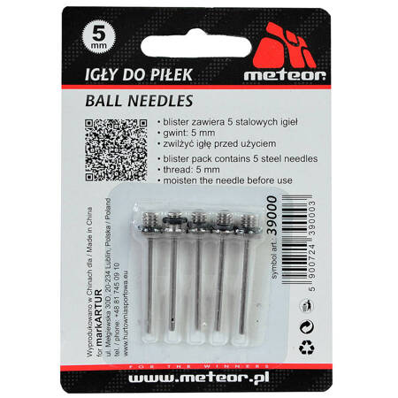 Igły do piłek Meteor 5mm blister 5 szt 390003