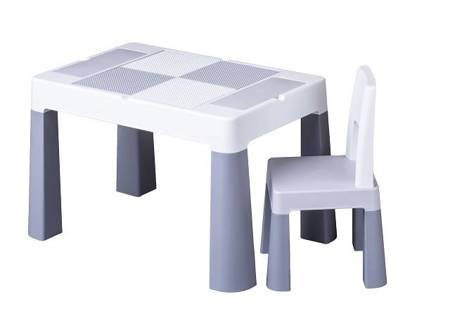 Komplet Multifun Stolik + Krzesło Szary 015877 Płytka stolika gładka/klockowa