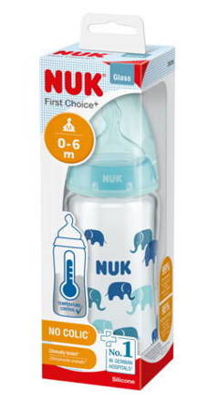 Nuk FC+ Butelka szklana 240 ml ze wskaznikiem temperatury smoczek silikonowy 0-6 m-cy M 382362