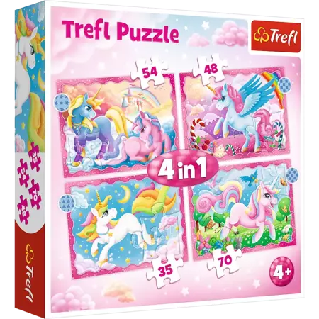 Puzzle Trefl 4w1 Jednorożce i magia