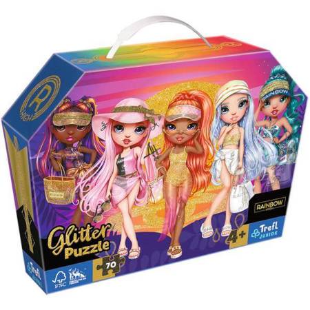 Puzzle Trefl 70 glitter w kuferku Brokatowe laleczki MGA Rainbow High 530209