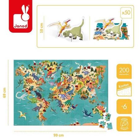 Puzzle edukacyjne z figurkami 3d dinozaury 200 elementów janod 326791