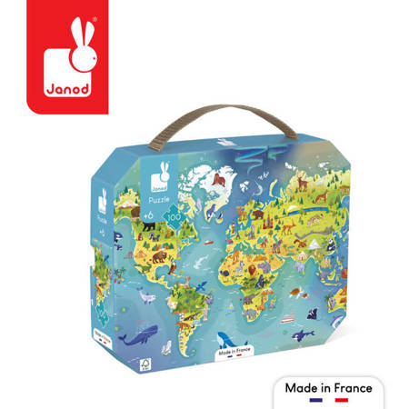 Puzzle w walizce Mapa świata 100 el 6+ Made in France Janod 326074