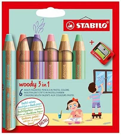 Stabilo Woody 3w1 Kredki etui z temperówką 6szt pastel 578059