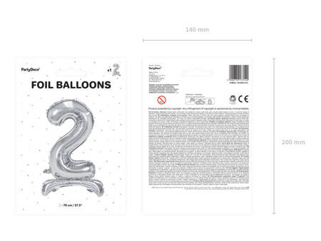 Stojący balon foliowy 70cm srebrny Cyfra 2 173149