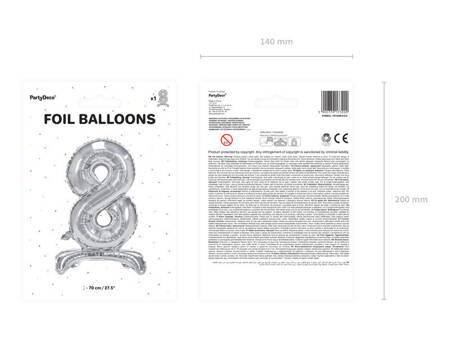 Stojący balon foliowy 70cm srebrny Cyfra 8 173200