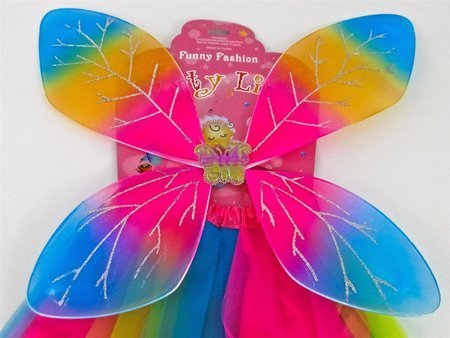 Strój motyla tęczowy:skrzydełka,różdżka,opaska i spódnica 486133