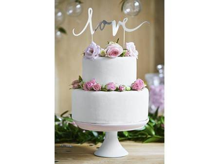 Topper na tort love, srebrny, 17cm